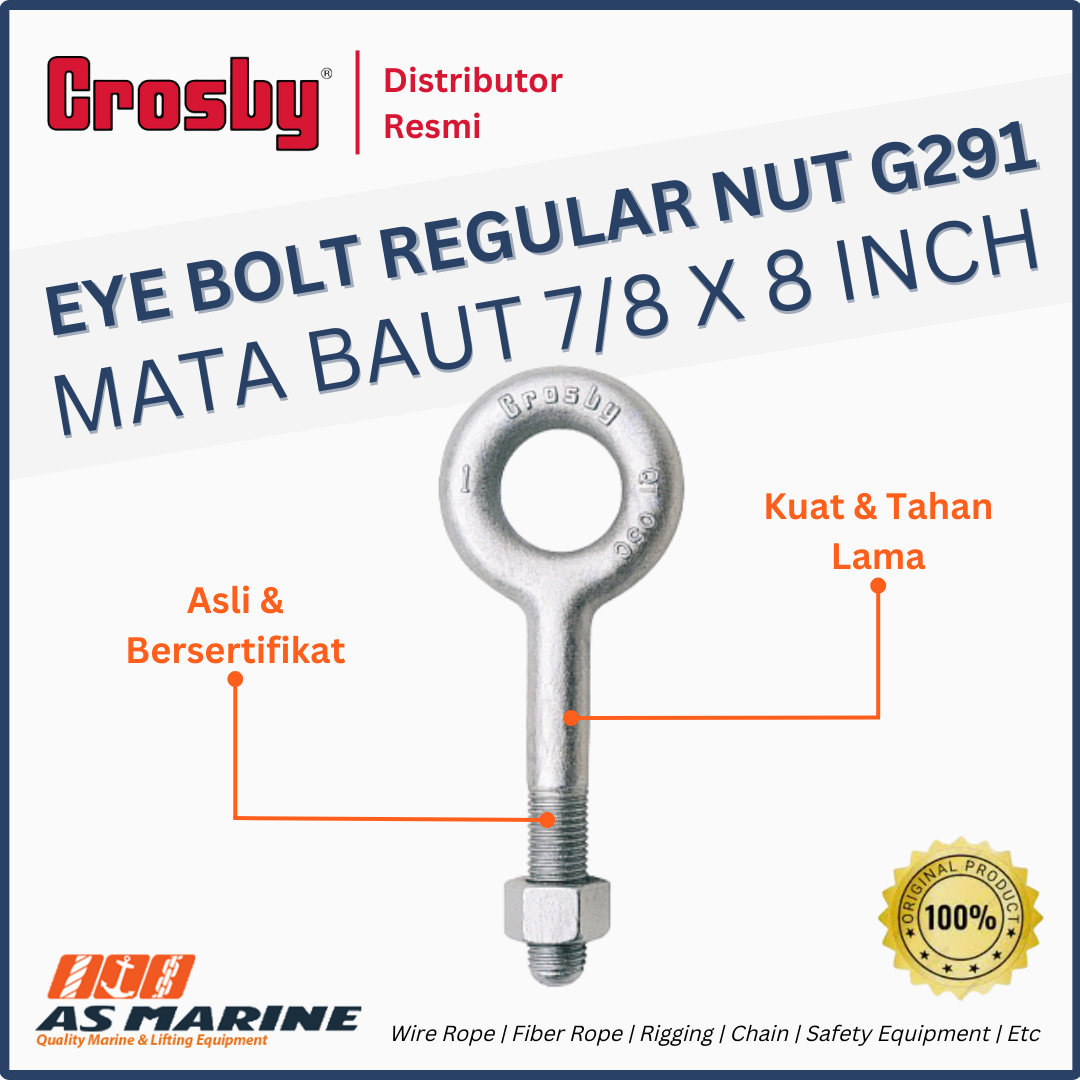 crosby usa eye bolt atau mata baut g291 general nut 7/8 x 8 inch